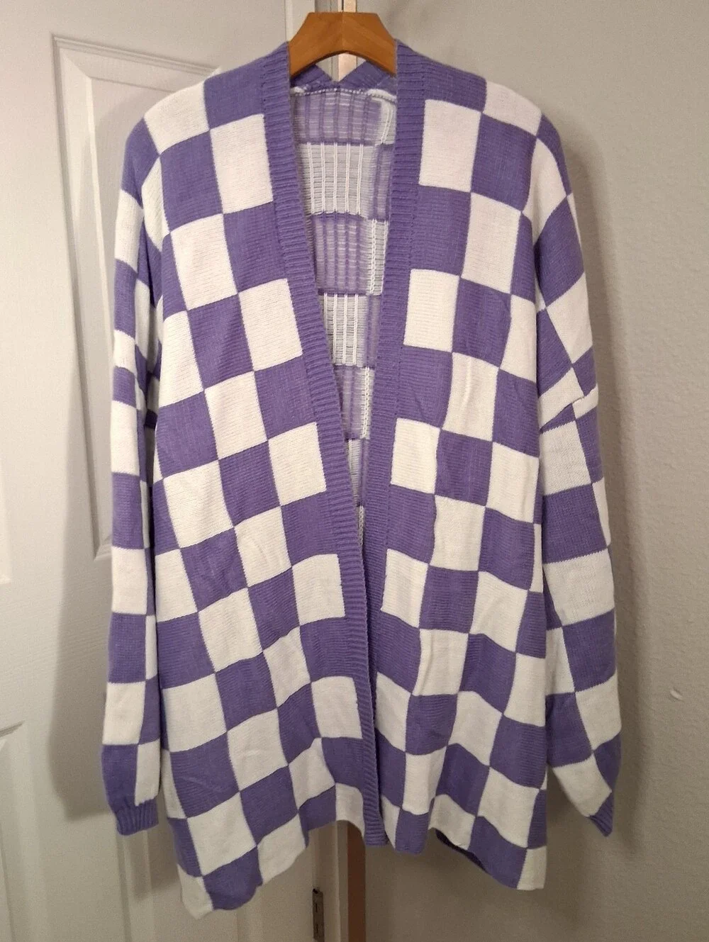 2XL Purple Checkered Open Cardigan Sweater - Picture 2 of 4